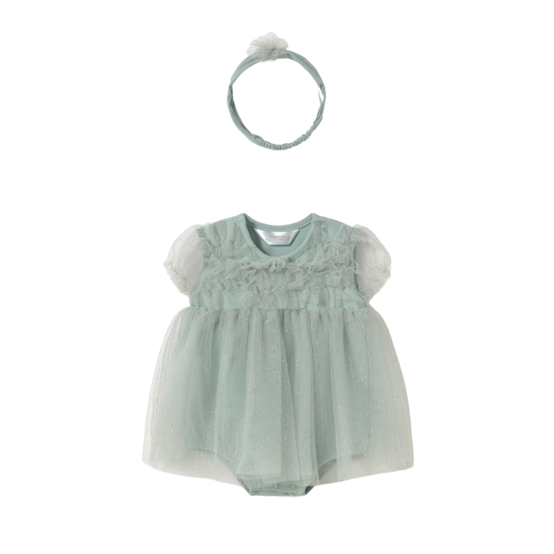 Mayoral Mayoral Tulle Bodysuit Dress W/ Headband Set Jade      