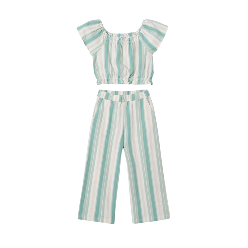 Mayoral Mayoral Striped Long Trousers W/ Shirt Set Jade
