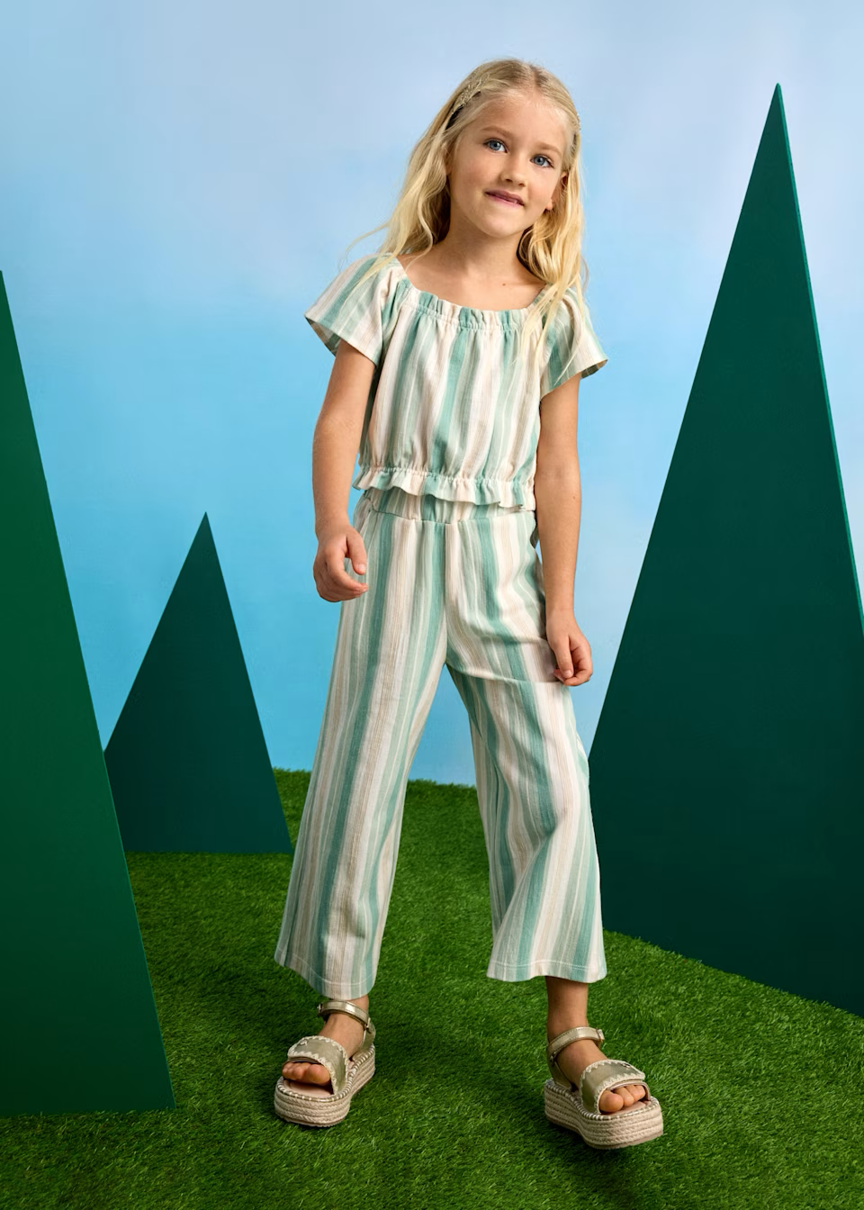 Mayoral Mayoral Striped Long Trousers W/ Shirt Set Jade