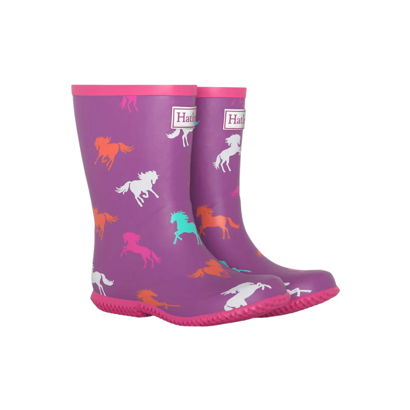 Hatley Hatley Packable Rain Boots Leaping Horses  Hyacinth Violet