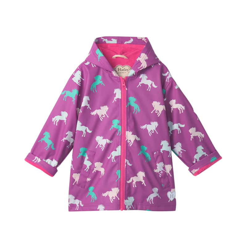 Hatley Hatley Colour Changing Zip Up Rain Jacket Leaping Horses  Hyacinth Violet