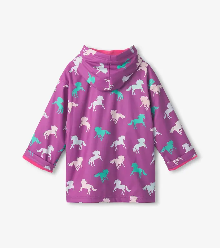 Hatley Hatley Colour Changing Zip Up Rain Jacket Leaping Horses  Hyacinth Violet