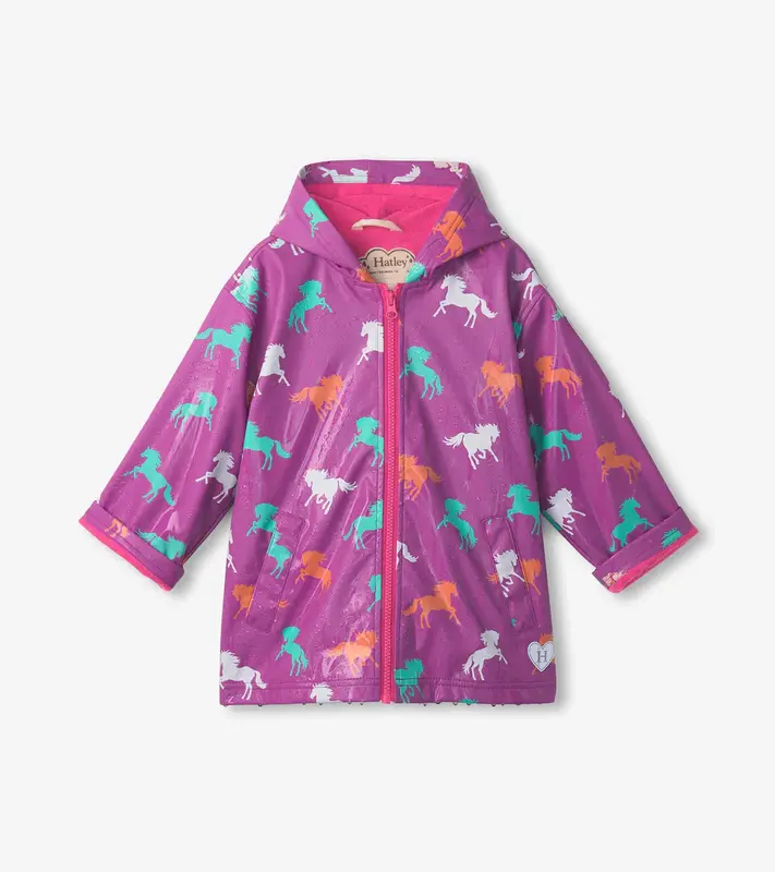 Hatley Hatley Colour Changing Zip Up Rain Jacket Leaping Horses  Hyacinth Violet