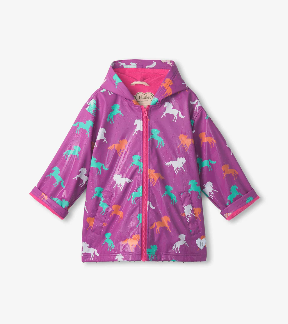Hatley Hatley Colour Changing Zip Up Rain Jacket Leaping Horses Hyacinth Violet