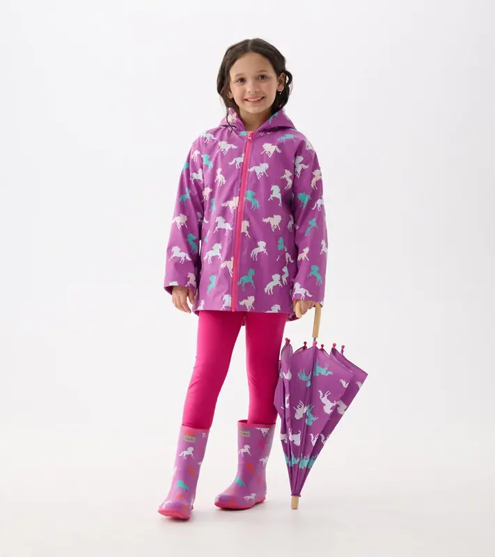 Hatley Hatley Colour Changing Zip Up Rain Jacket Leaping Horses  Hyacinth Violet