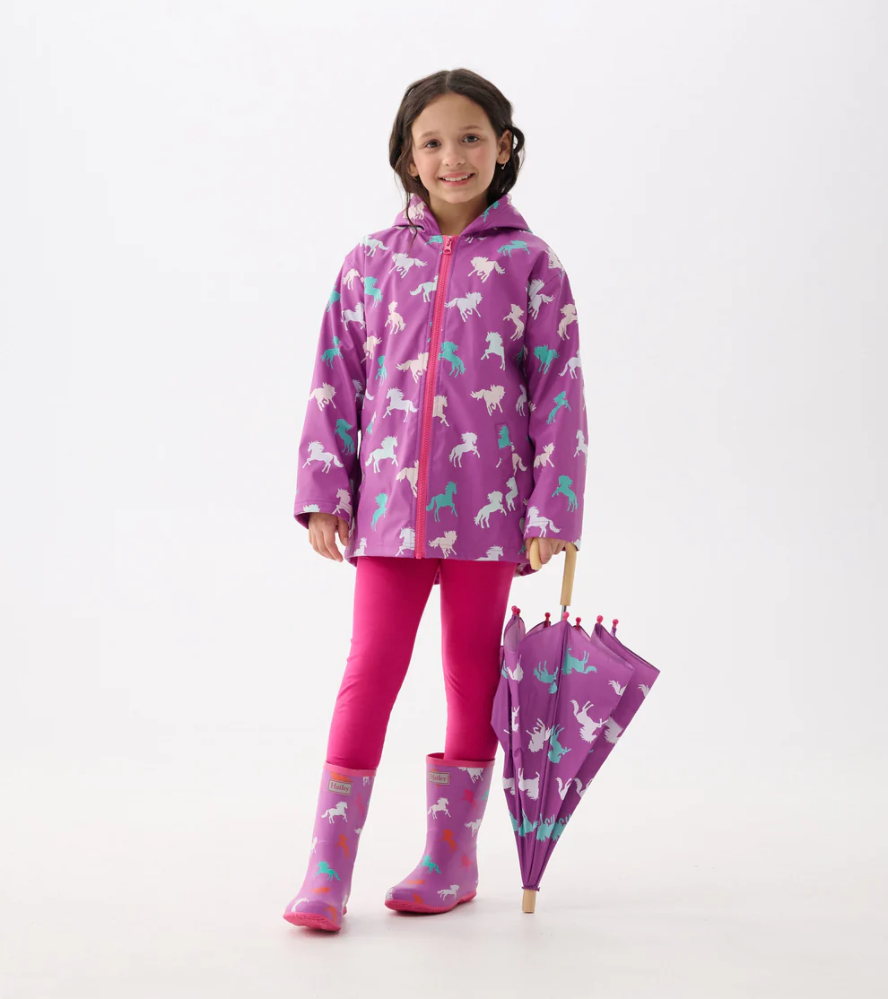 Hatley Hatley Colour Changing Zip Up Rain Jacket Leaping Horses Hyacinth Violet