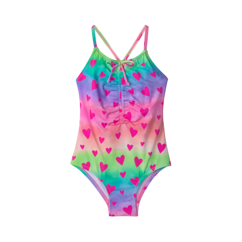 Hatley Hatley Ruched Front Swimsuit Kaleidoscope Hearts Fuchsia Purple