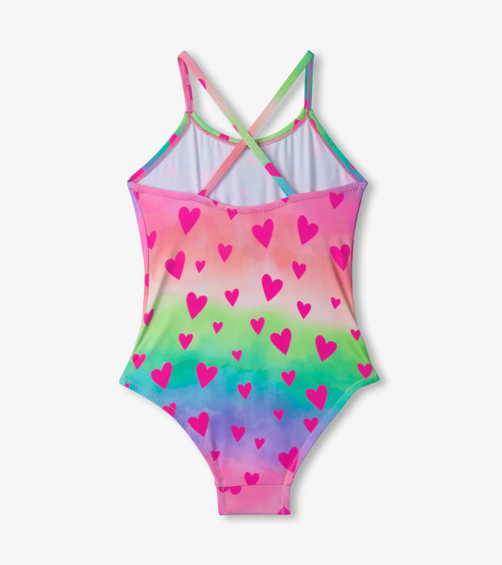 Hatley Hatley Ruched Front Swimsuit Kaleidoscope Hearts Fuchsia Purple