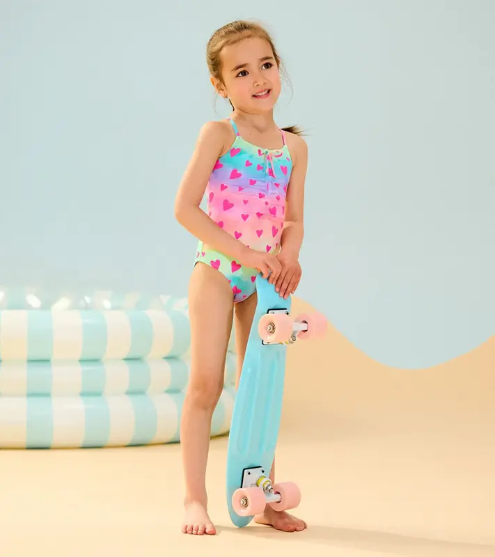 Hatley Hatley Ruched Front Swimsuit Kaleidoscope Hearts Fuchsia Purple