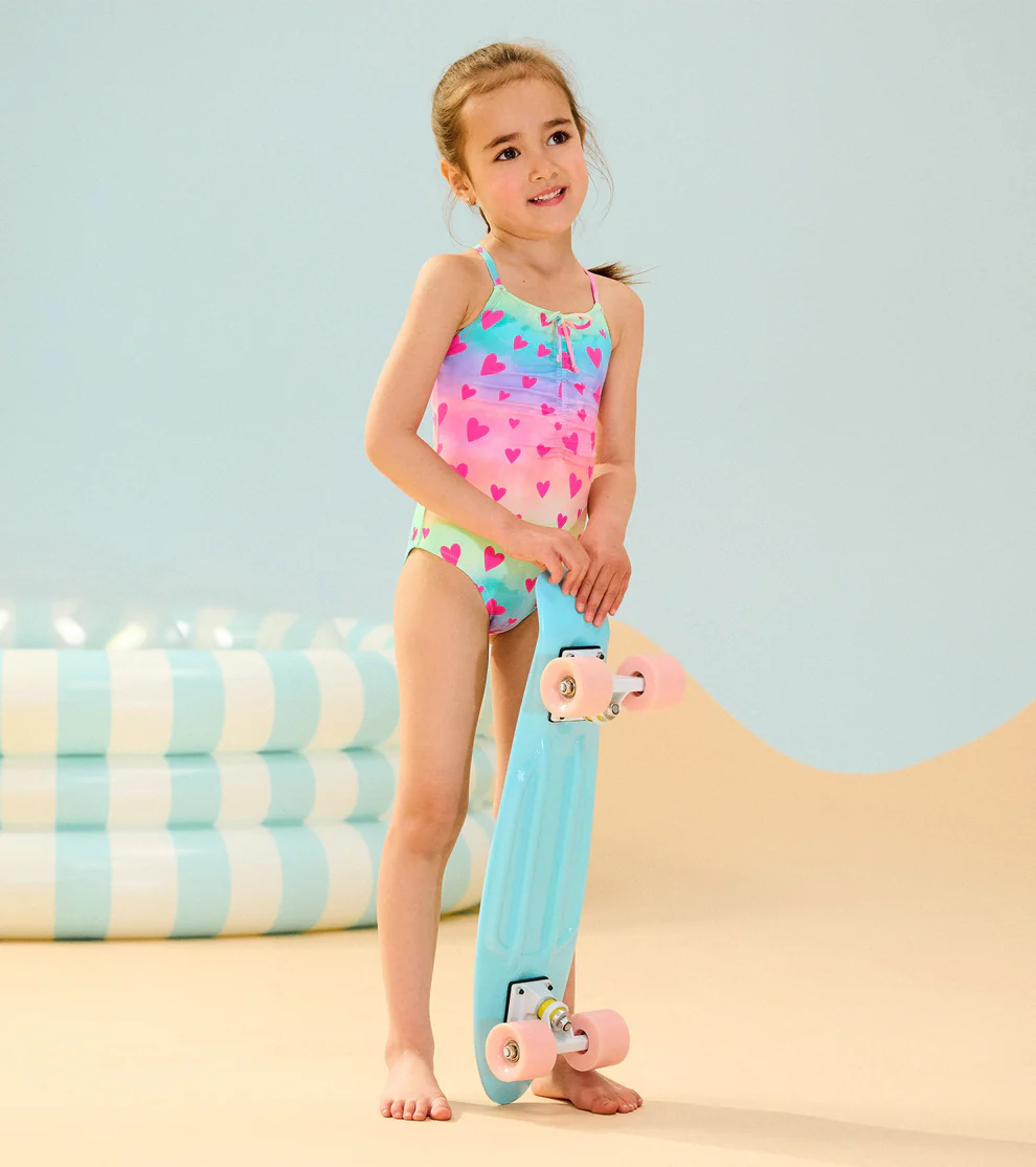 Hatley Hatley Ruched Front Swimsuit Kaleidoscope Hearts Fuchsia Purple