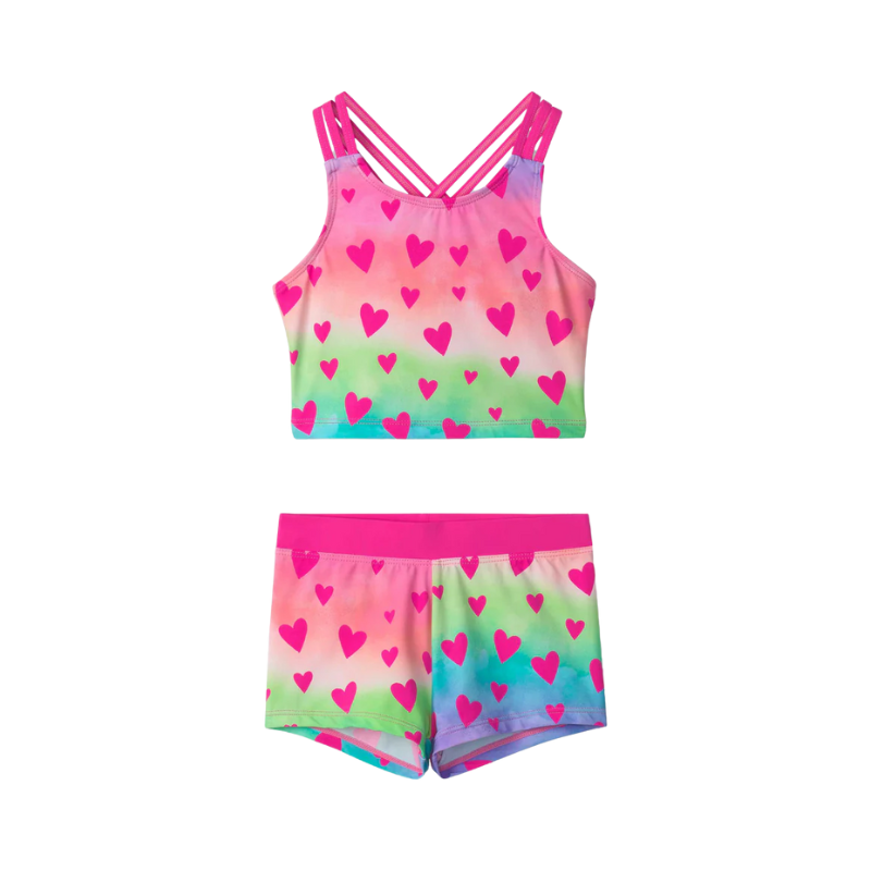 Hatley Hatley Two Piece Short Swimsuit Kaleidoscope Hearts Fuchsia Purple