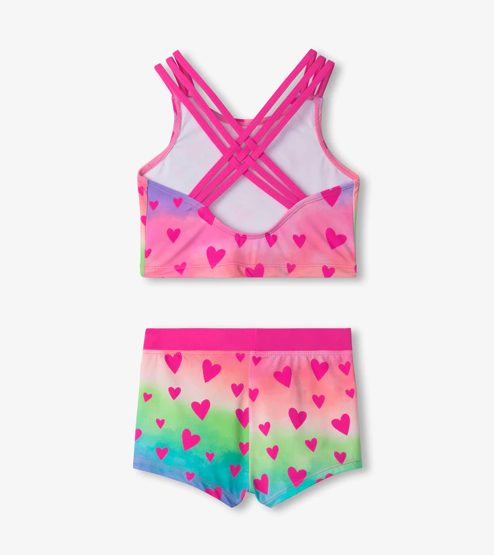 Hatley Hatley Two Piece Short Swimsuit Kaleidoscope Hearts Fuchsia Purple