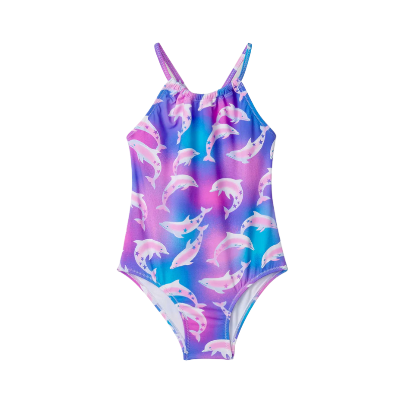 Hatley Hatley Gather Front Swimsuit Airbrush Dolphins Spring Crocus