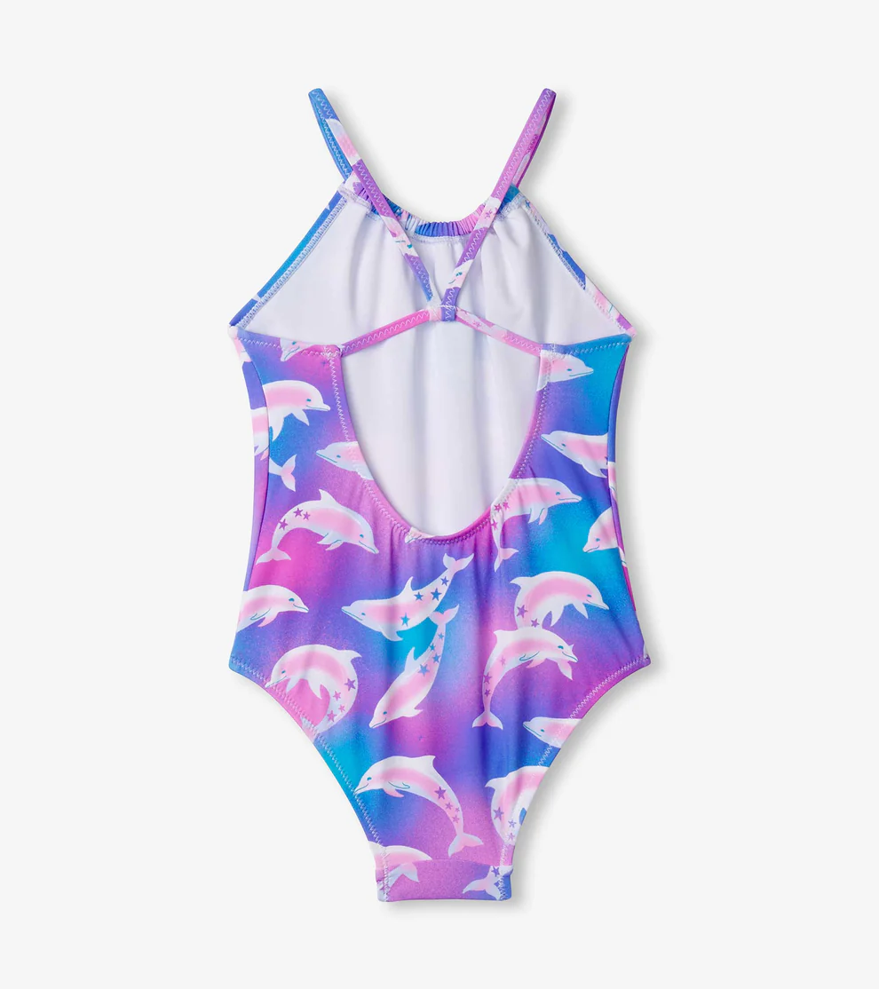 Hatley Hatley Gather Front Swimsuit Airbrush Dolphins Spring Crocus