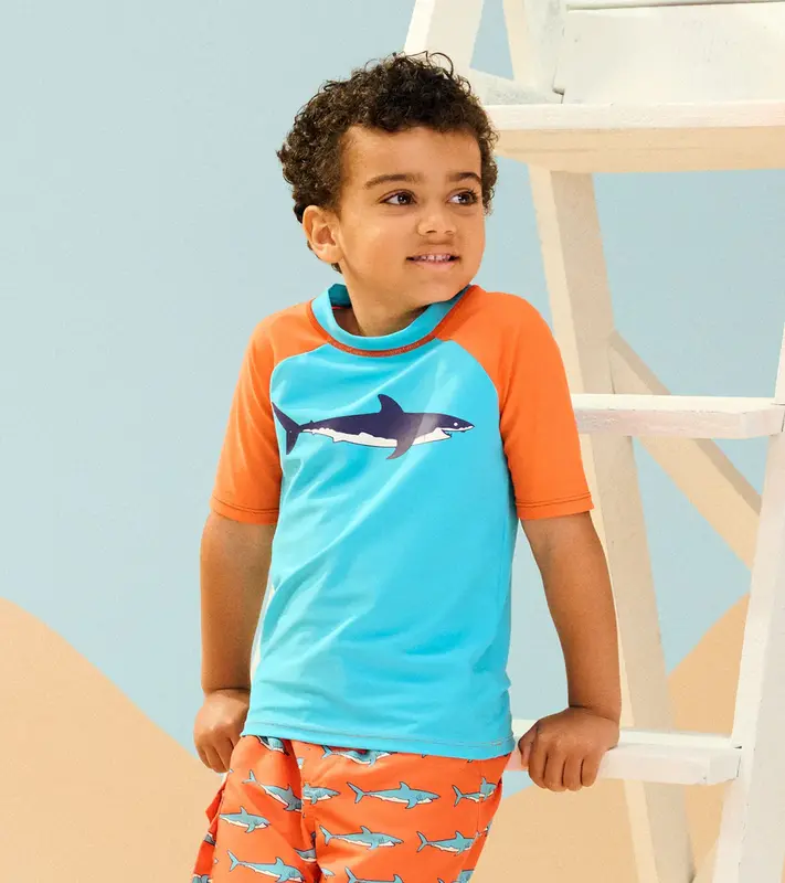 Hatley Hatley Short Sleeve Rashguard Shark Blue Curacao