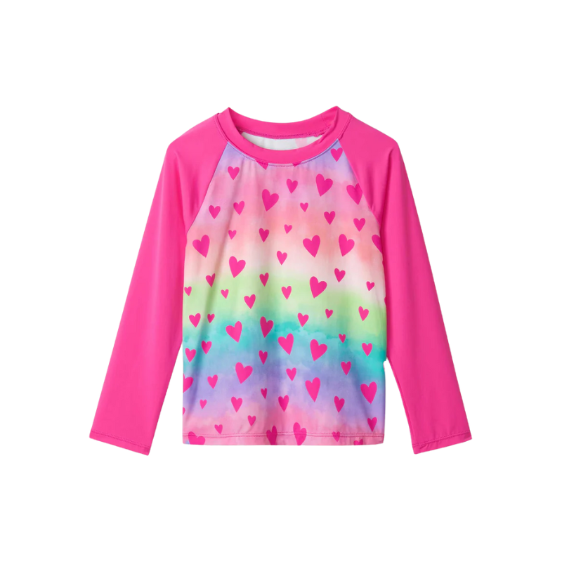 Hatley Hatley Long Sleeve Rashguard Kaleidoscope Hearts Fuchsia Purple