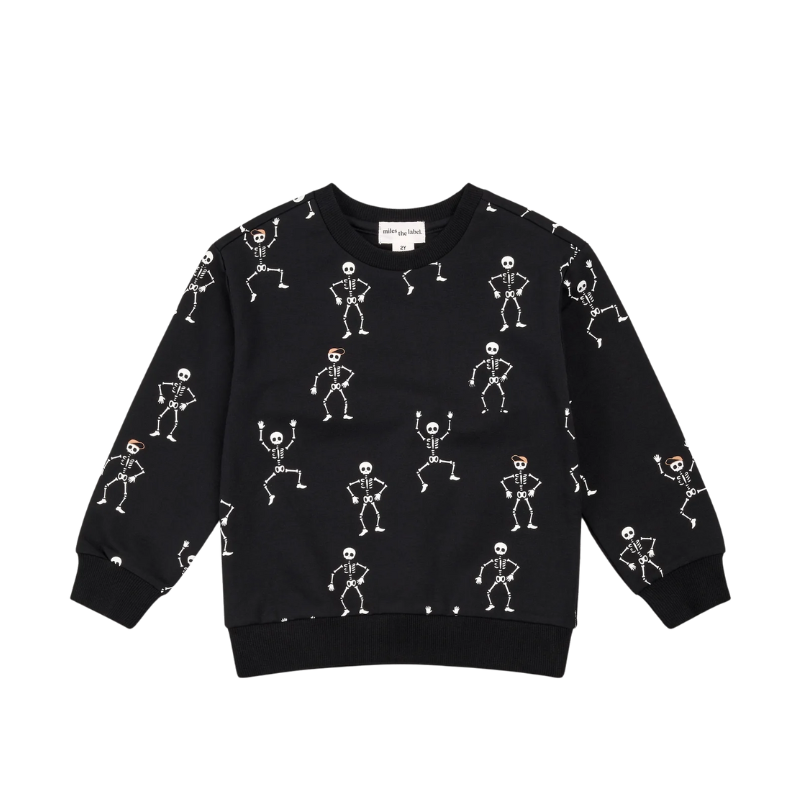 Miles Label Miles Label L/S Knit Sweatshirt Glow In The Dark Skeletons Black