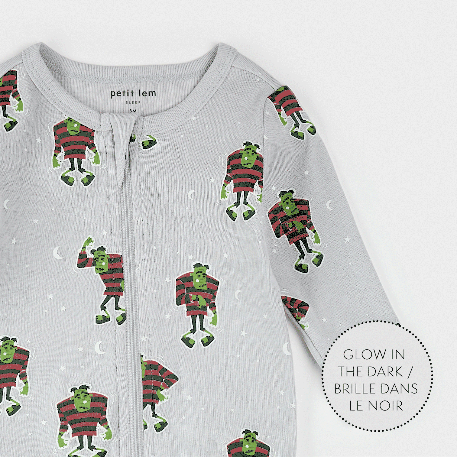 Petit Lem Petit Lem  Sleeper Glow In The Dark Frankenstein Light Grey
