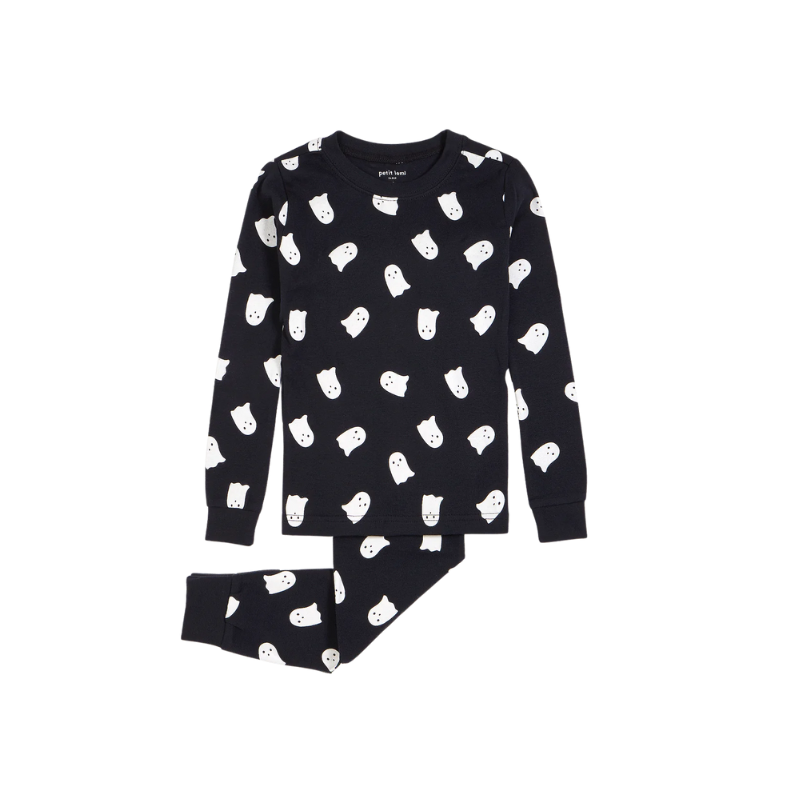 Petit Lem Petit Lem  2PC LS Glow in the Dark Pajamas Ghosts Black