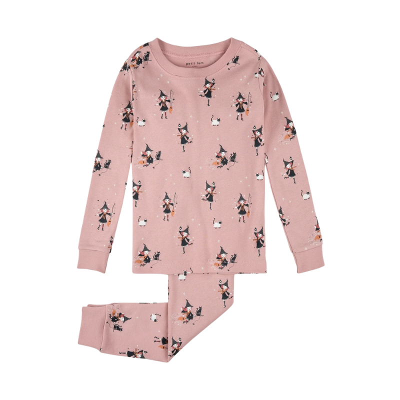 Petit Lem Petit Lem  2PC LS Pajamas Glow In The Dark Witches Pink