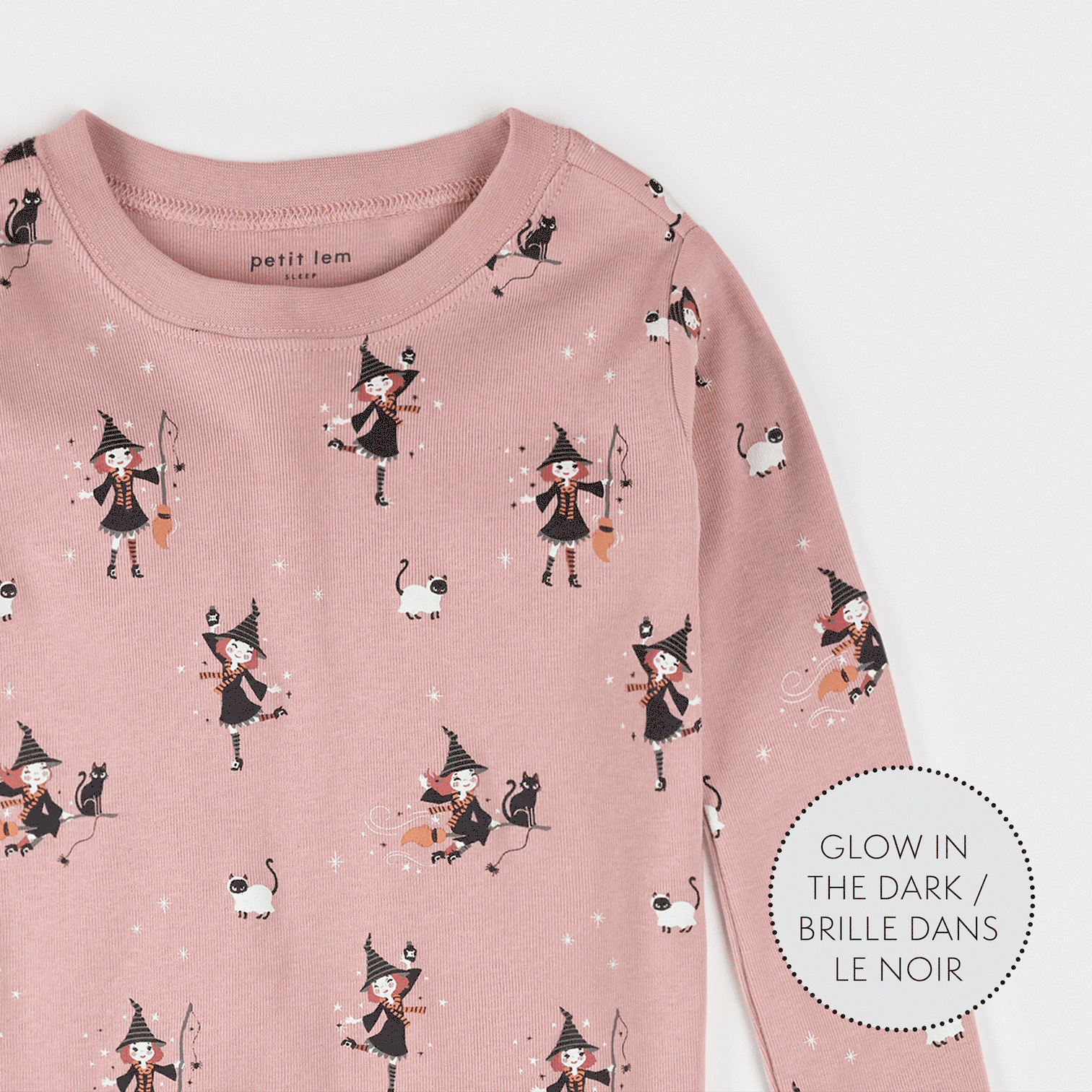 Petit Lem Petit Lem  2PC LS Pajamas Glow In The Dark Witches Pink