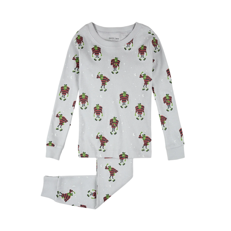 Petit Lem Petit Lem  2PC LS Pajamas Glow In The Dark Frankenstein Light Grey