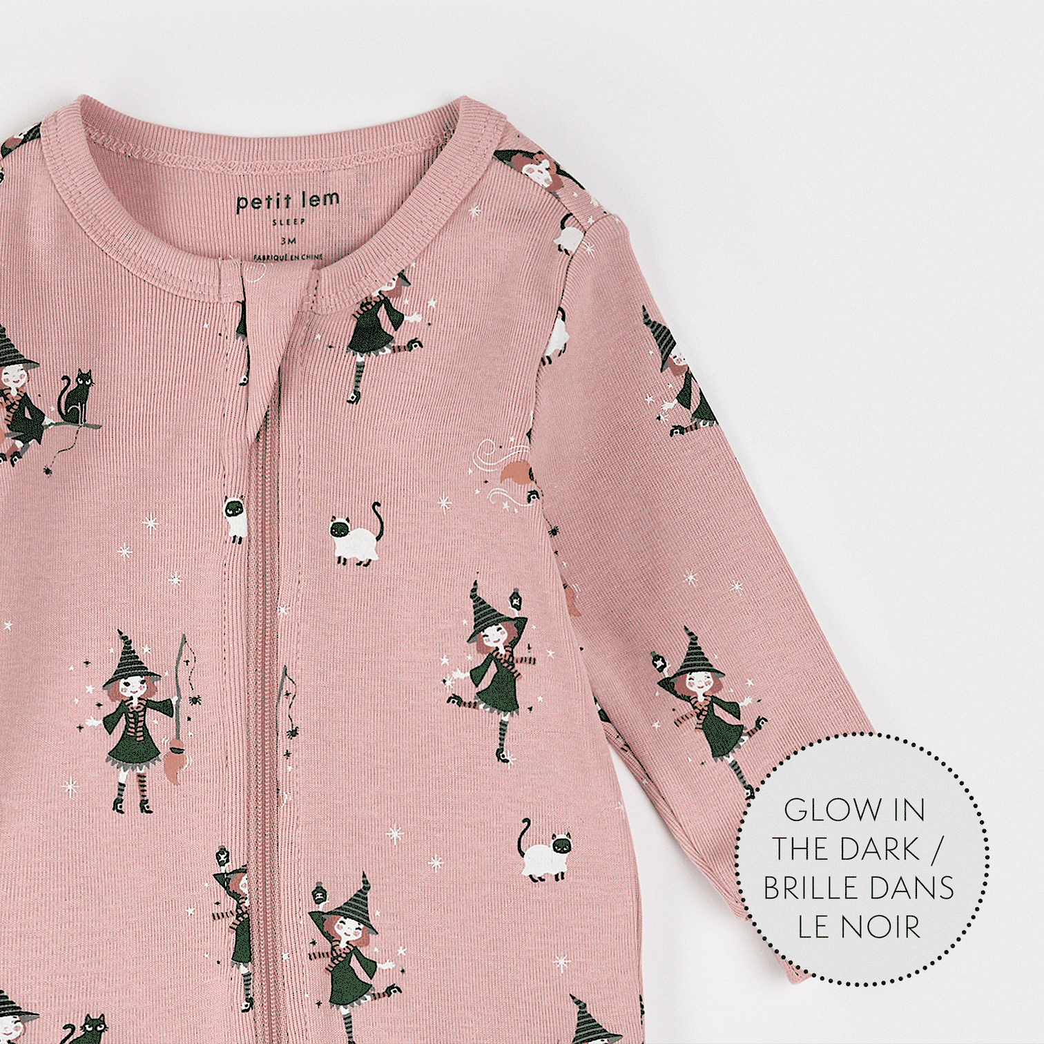 Petit Lem Petit Lem Glow in The Dark Witches Sleeper Pink