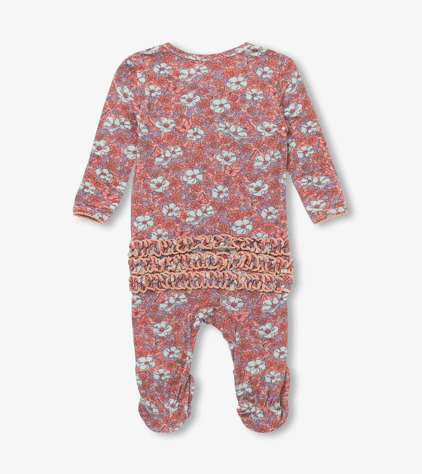 Hatley Hatley  Bum Footed Coverall Groovy Flowers Baby Ruffle Sepia Rose