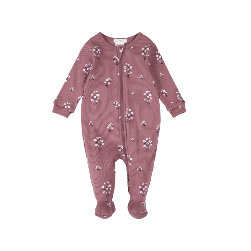 Petit Lem Petit Lem Sleeper AOP White Flowers Plum