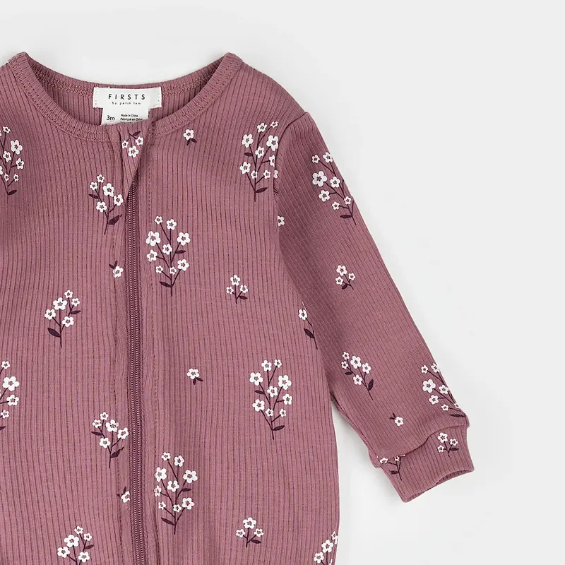 Petit Lem Petit Lem Sleeper AOP White Flowers Plum