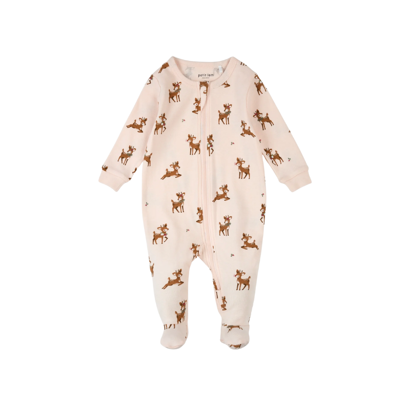 Petit Lem Petit Lem 2PC Sleeper/Hat AOP Reindeer Light Pink