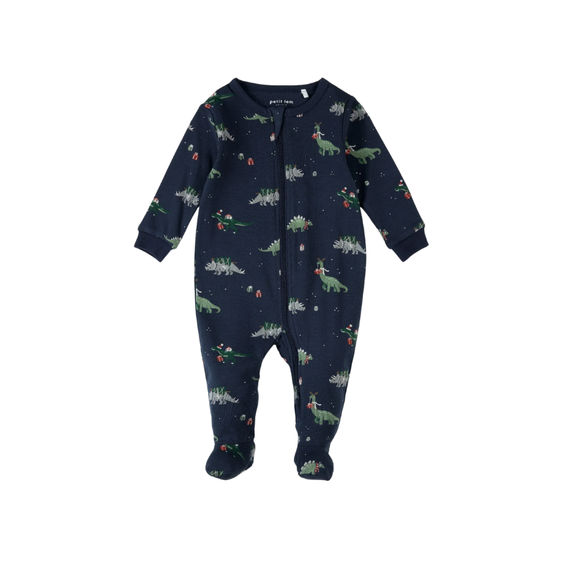 Petit Lem Petit Lem Sleeper AOP Christmas Dinos Navy