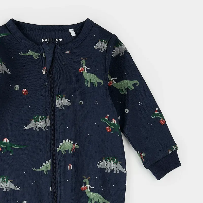 Petit Lem Petit Lem SleeperAOP Christmas Dinos Navy