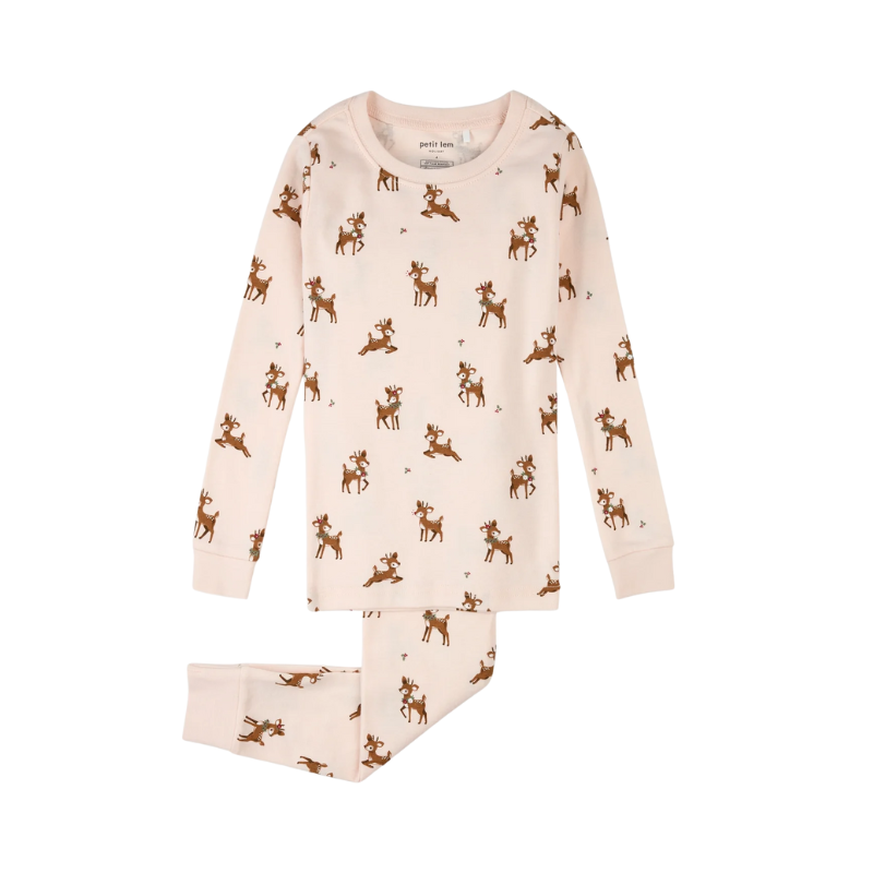 Petit Lem Petit Lem  2PC LS Pajamas AOP Reindeer Light Pink