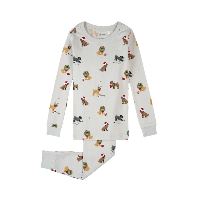 Petit Lem Petit Lem  2PC LS Pajamas AOP Christmas Puppies Light Grey