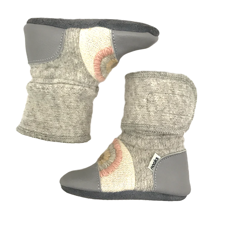 Nooks Nooks Felted Wool Booties Embroidered Rainbow Moon