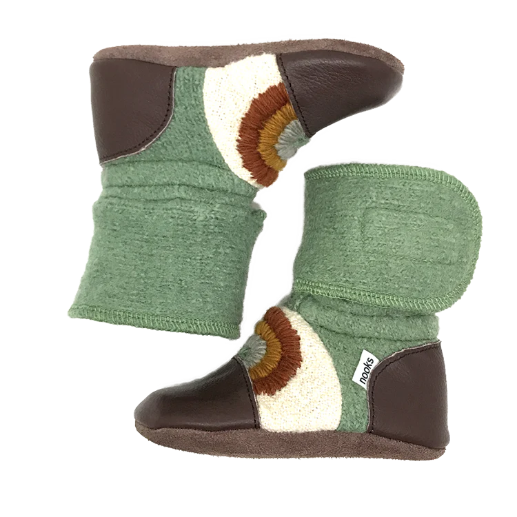 Nooks Nooks Felted Wool Booties Embroidered Good Vibes