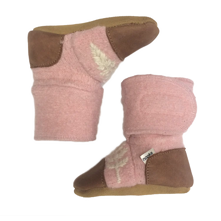 Nooks Nooks Felted Wool Booties Embroidered Finch