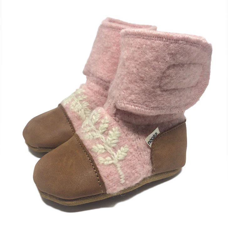 Nooks Nooks Felted Wool Booties Embroidered Finch