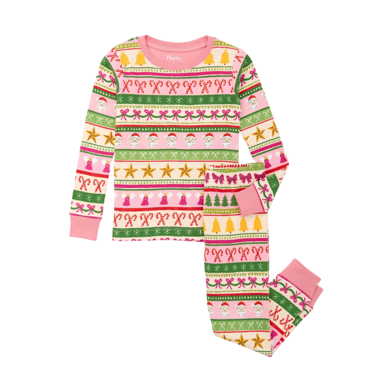 Hatley Hatley Cotton Pajama Set Pink Fun Fair Isle
