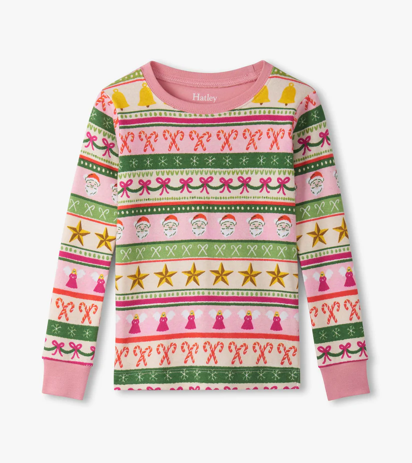 Hatley Hatley Cotton Pajama Set Pink Fun Fair Isle