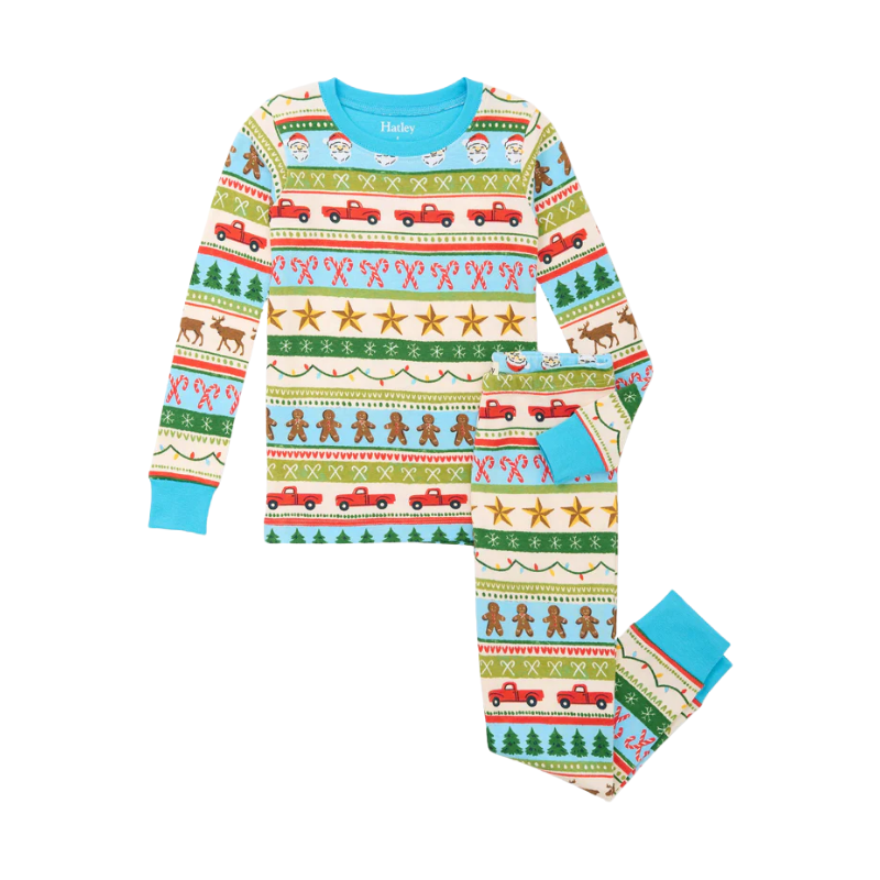 Hatley Hatley Cotton Pajama Set Blue Fun Fair Isle