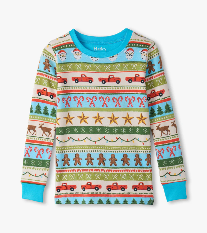 Hatley Hatley Cotton Pajama Set Blue Fun Fair Isle