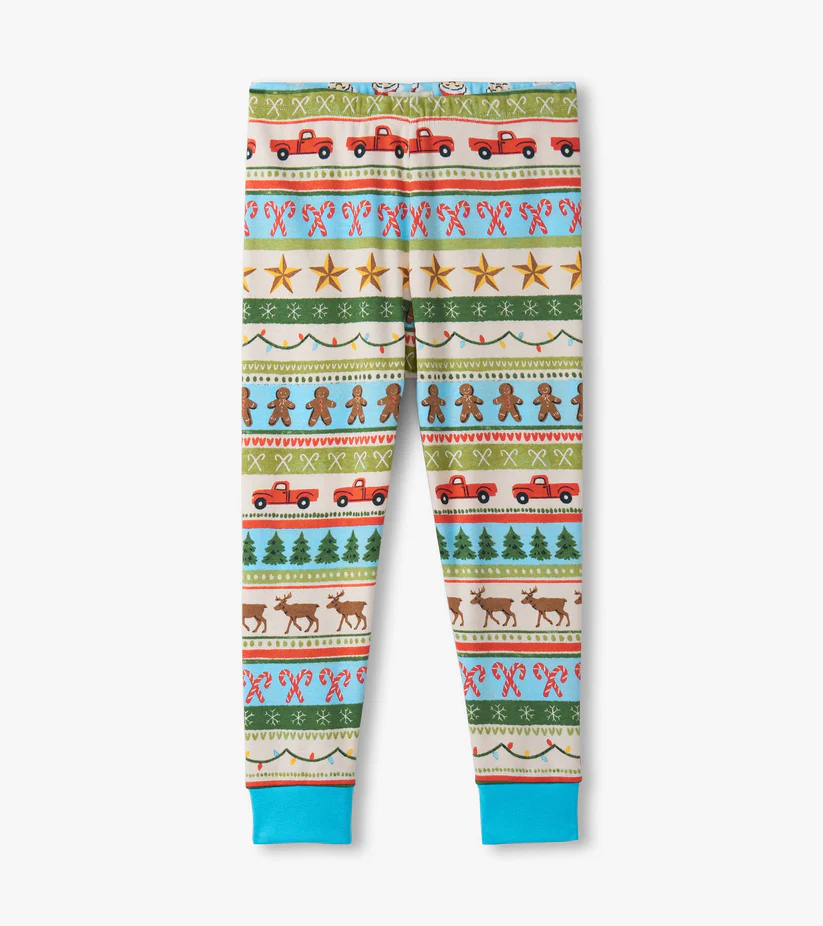 Hatley Hatley Cotton Pajama Set Blue Fun Fair Isle