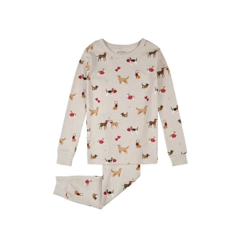 Petit Lem Petit Lem 2pc LS Pajamas AOP Puppy Hearts Beige