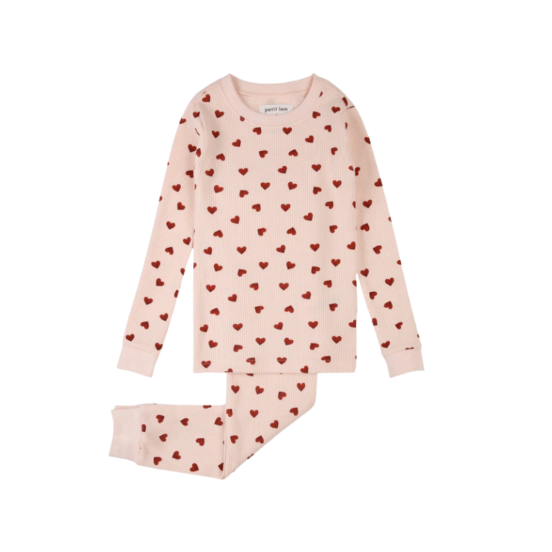 Petit Lem Petit Lem 2pc LS Pajamas AOP Hearts Light Pink