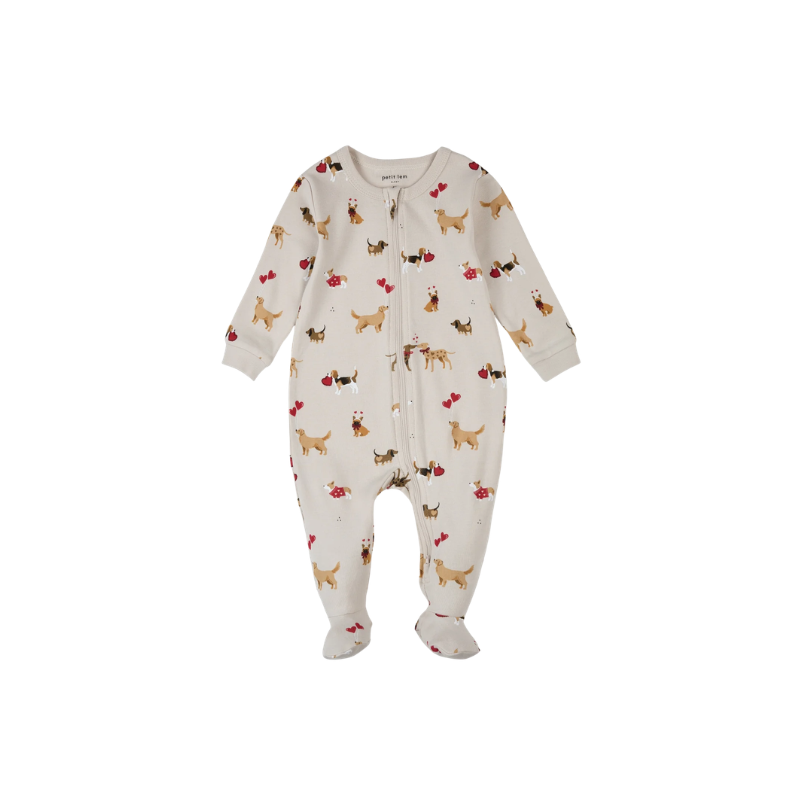 Petit Lem Petit Lem Sleeper AOP Puppy Hearts Beige