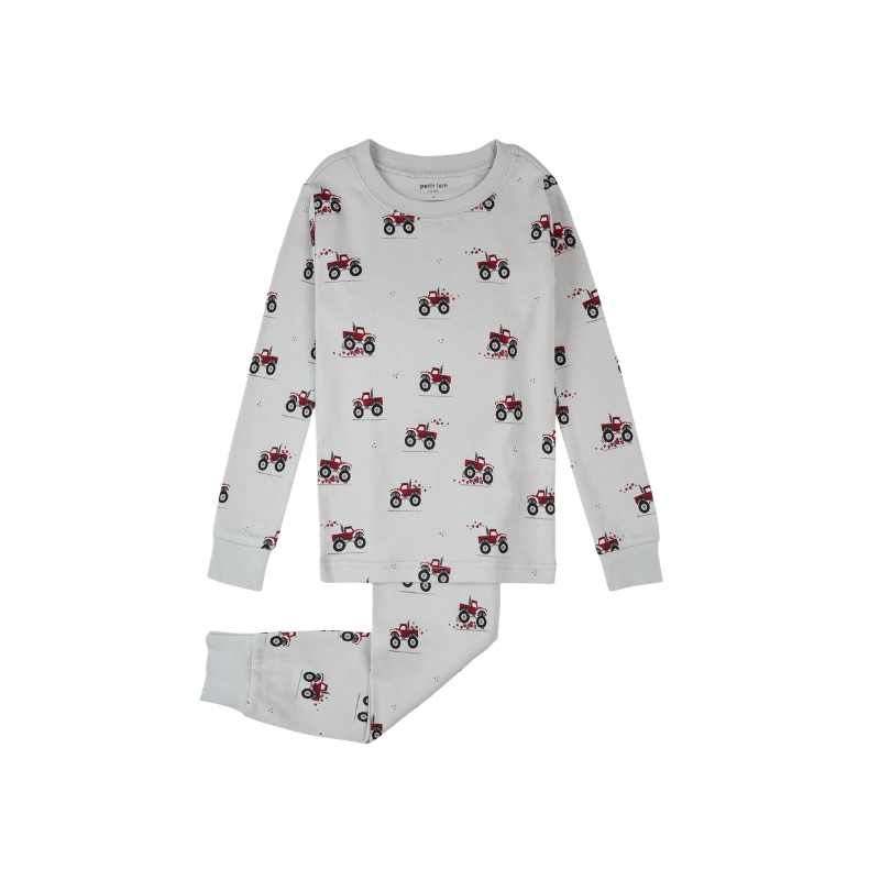 Petit Lem Petit Lem 2pc LS Pajamas AOP Heart Trucks Light Grey
