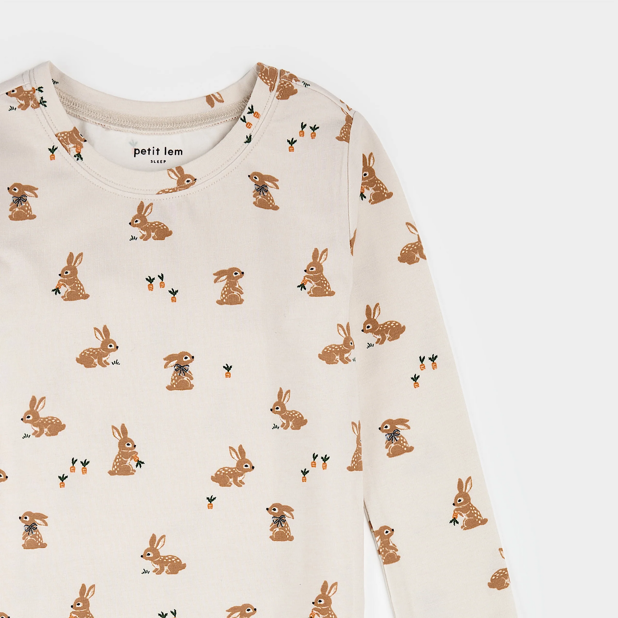 Petit Lem Petit Lem 2PC LS Pajamas AOP Bunnies Beige