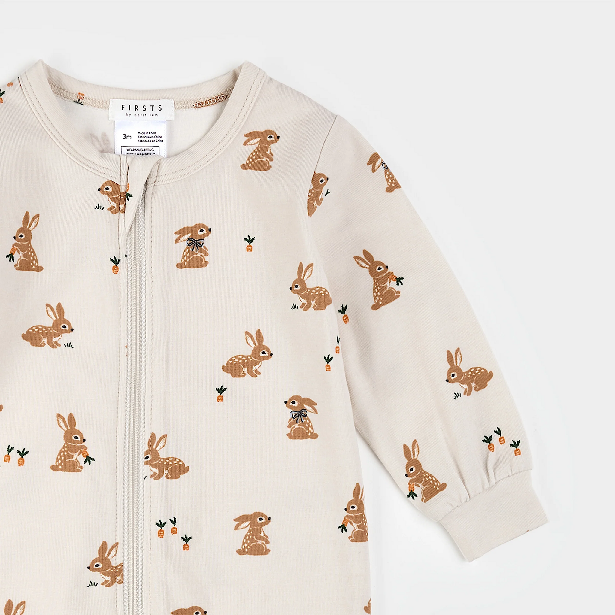 Petit Lem Petit Lem Footed Sleeper Knit AOP Bunnies Beige